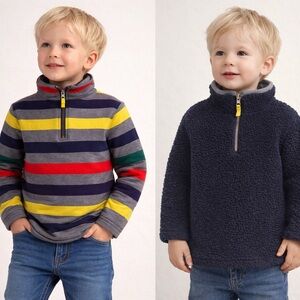 Mini Boden Reversible Fleece Sweater 7-8Y Striped Sherpa EUC